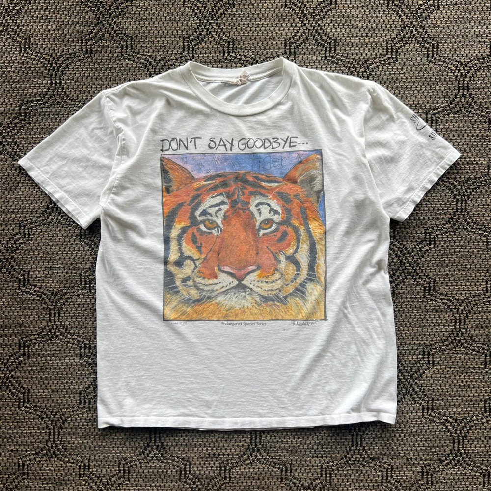 Vintage Tiger T-Shirt Mens XL White Endangered Nature Animal Conservation